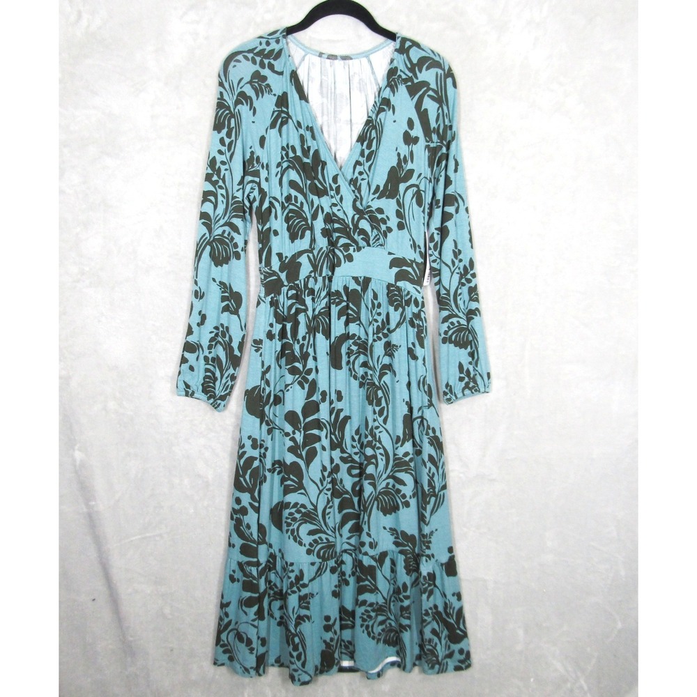 Soft Surroundings Teal Floral Maxi Dress Small Petite Long Sleeve Wrap New